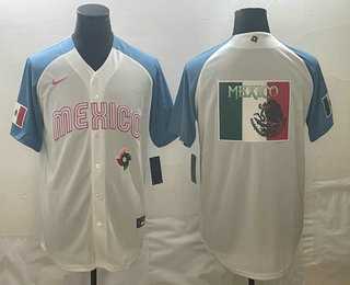 Men%27s Mexico Baseball 2023 White Blue World Big Logo Classic Stitched Jerseys->2023 world baseball classic->MLB Jersey